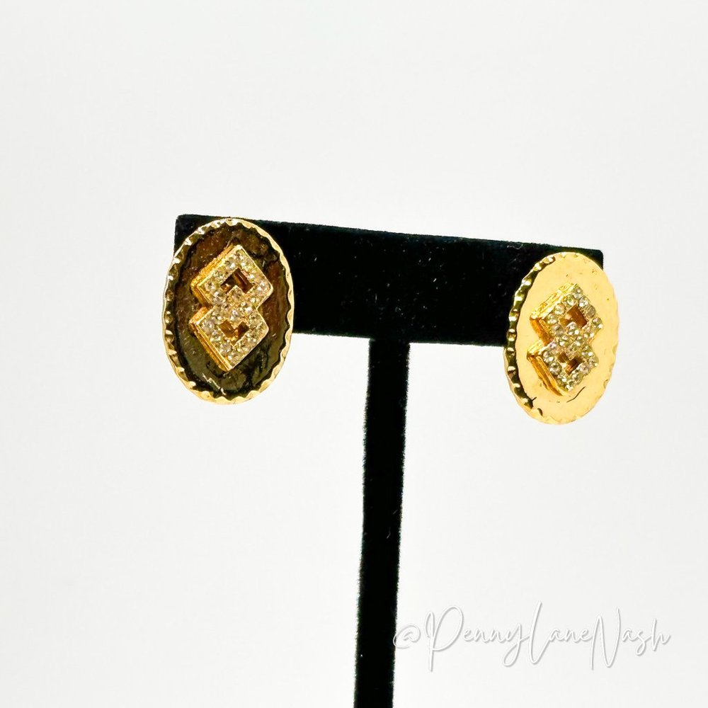 Vintage Circle with Double Squares Rhinestone Earrings - Picture 2 of 6